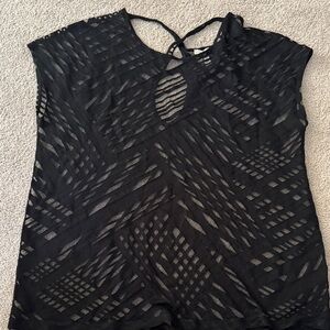 Soma Black Sheer Geometric Swim Cover Up Top